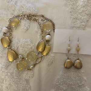 Chico's Gold and White Necklace and Earrings Set